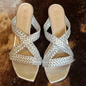 Stuart Weitzman braided silver heeled sandal. Size 8. NWOT.